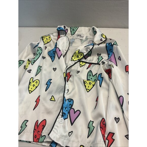 LOT OF 2 Lola and the Boys Satin Pajama tops size 2T hearts rainbows butterflies - Picture 3 of 7